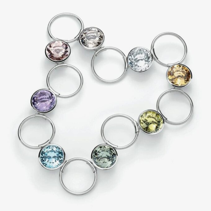 Georg Spreng Collier Ringelreihen Farbedelsteine Platin
